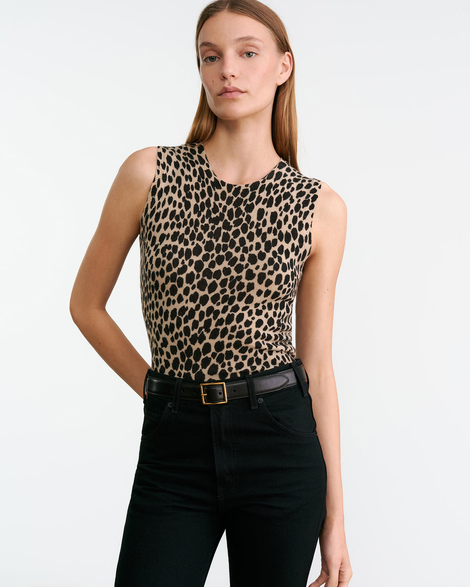 NESSA SWEATER TANK IN TAUPE/BLACK CHEETAH