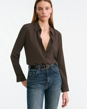 SIMONE SILK SHIRT IN CHOCOLATE BROWN