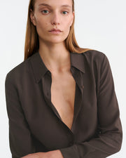 SIMONE SILK SHIRT IN CHOCOLATE BROWN