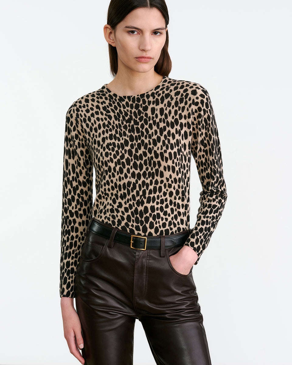 LAEVIN CASHMERE SWEATER IN TAUPE/BLACK CHEETAH