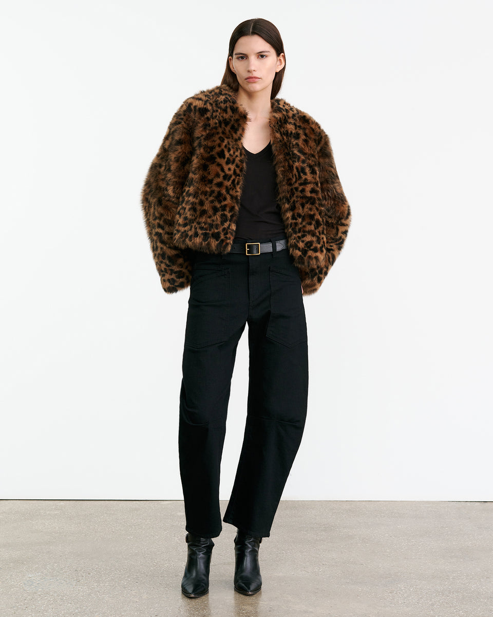 ELAN SHEARLING JACKET IN CAMEL LEOPARD