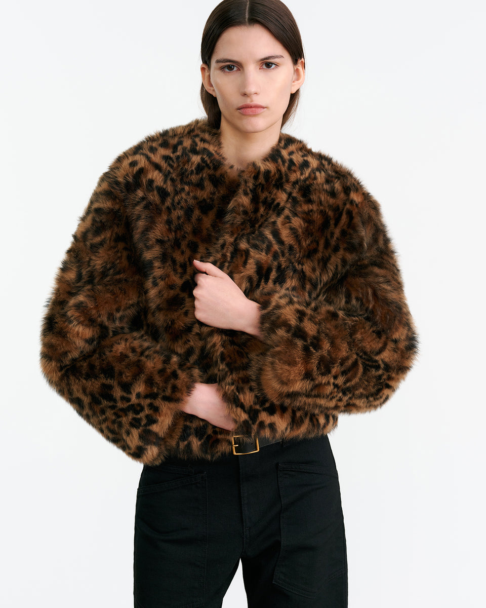 ELAN SHEARLING JACKET IN CAMEL LEOPARD