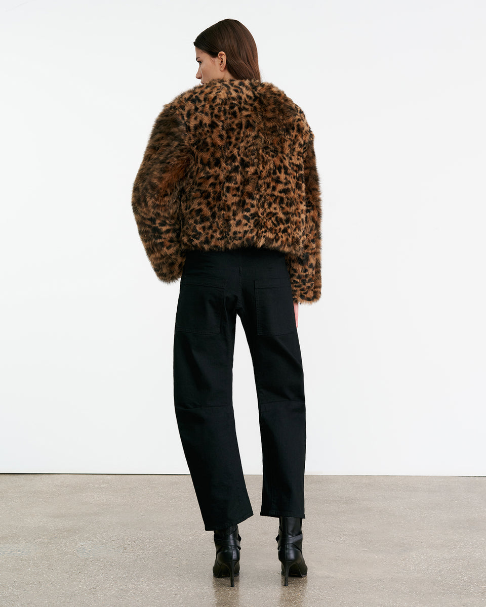 ELAN SHEARLING JACKET IN CAMEL LEOPARD