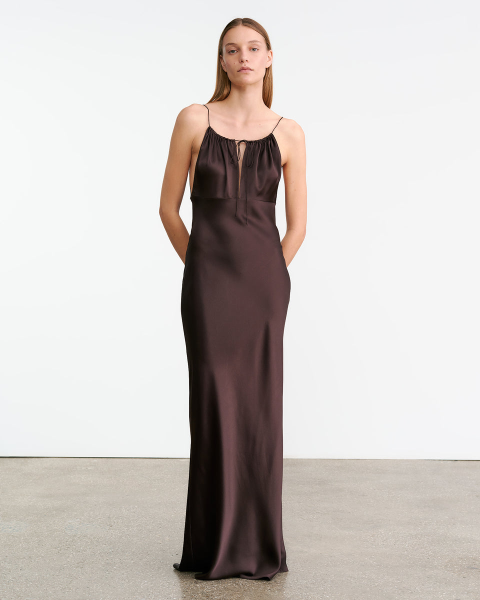 ARDELLE GOWN IN CHOCOLATE BROWN