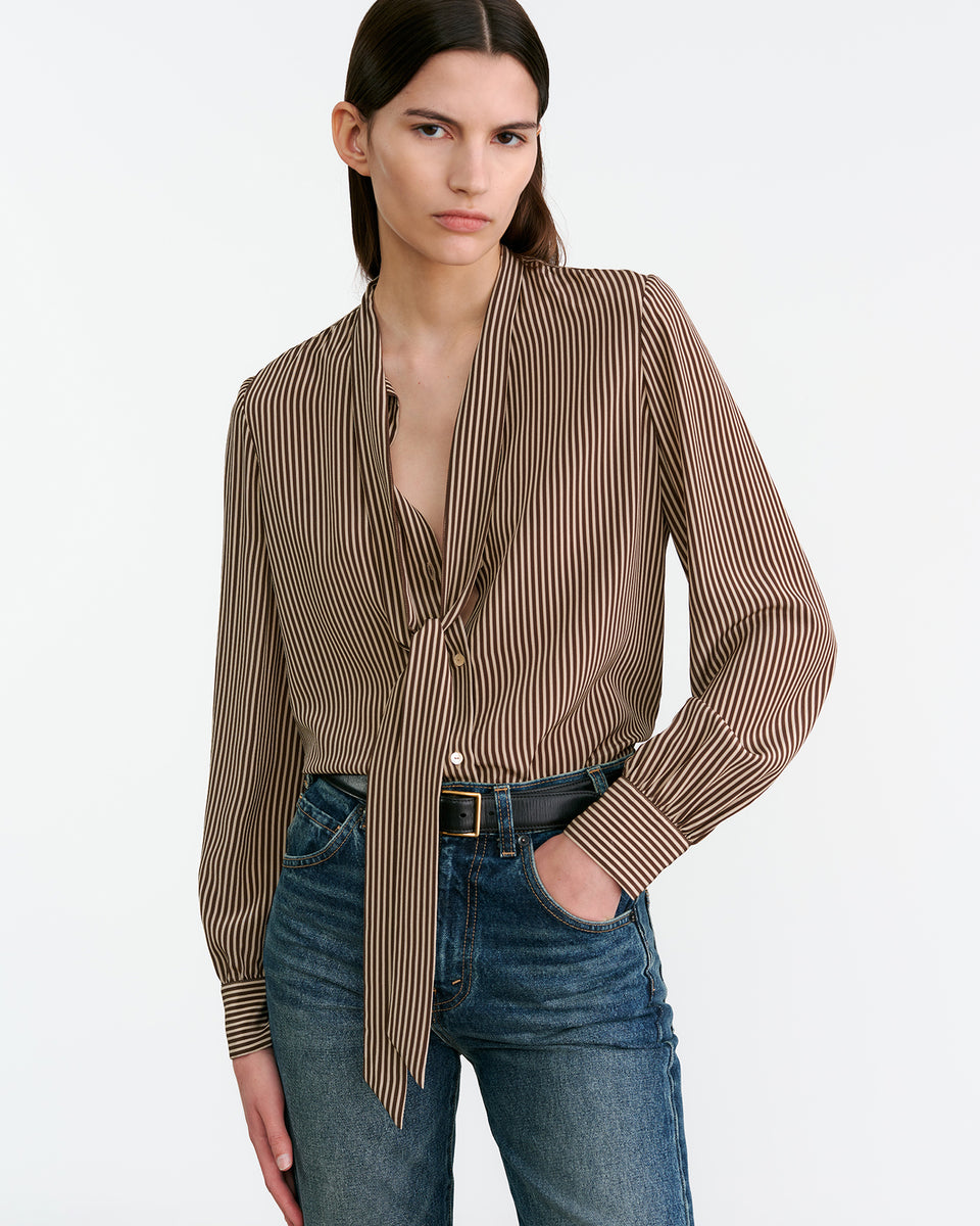 IRINA SILK BLOUSE IN CHOCOLATE STRIPES