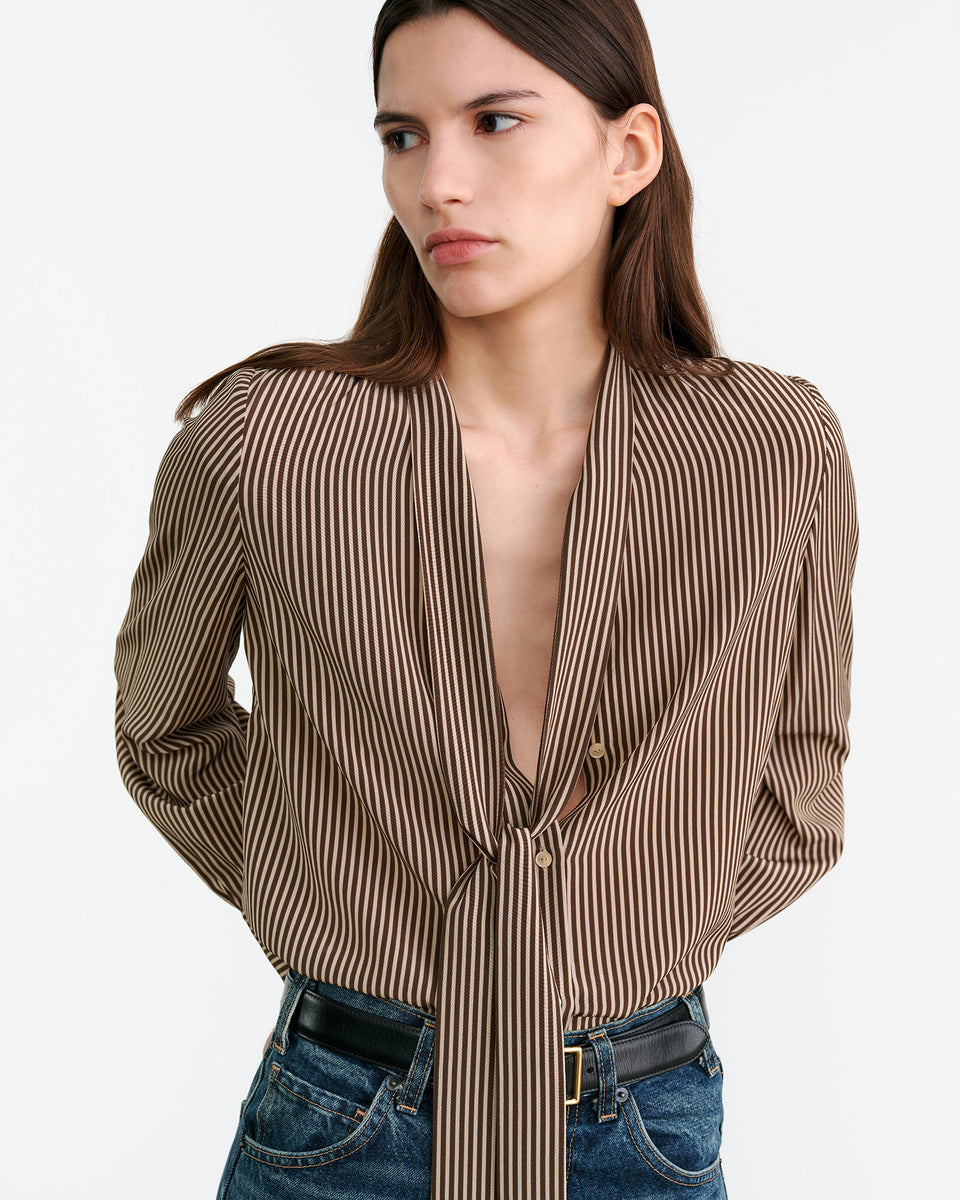 IRINA SILK BLOUSE IN CHOCOLATE STRIPES