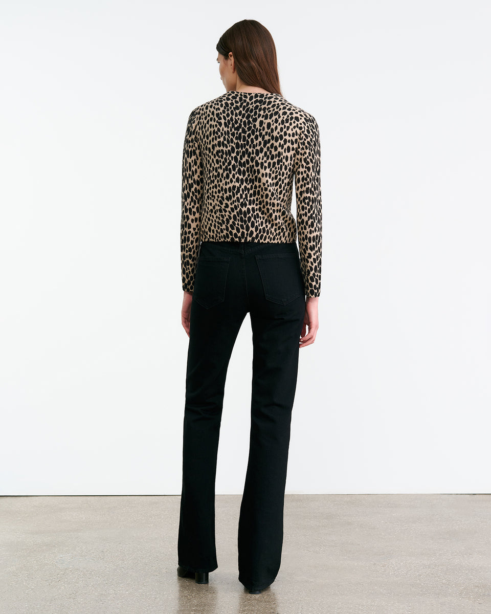 KEELAH CASHMERE CARDIGAN IN TAUPE/BLACK CHEETAH