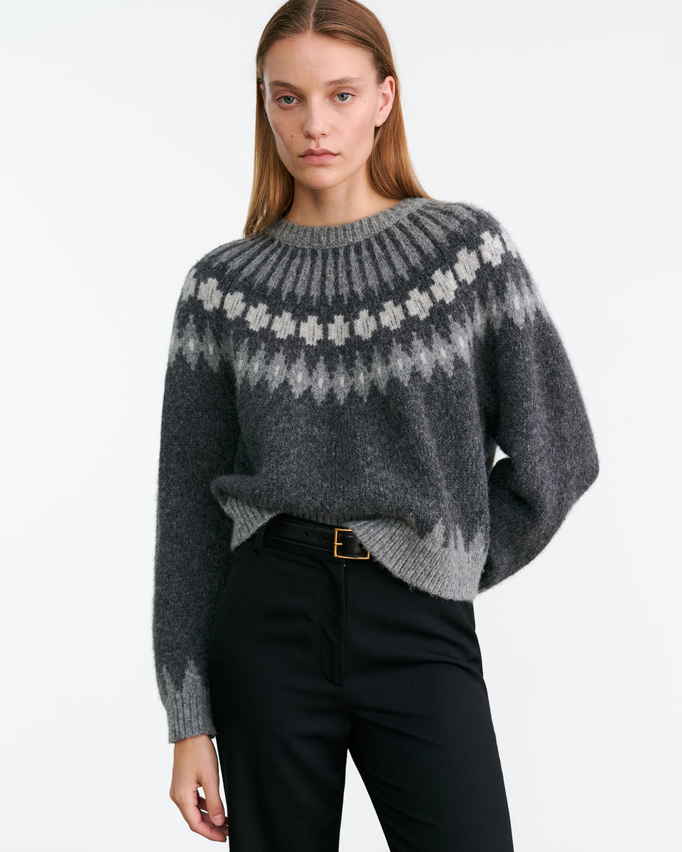 ALENA SWEATER IN DARK GREY MELANGE FAIR ISLE