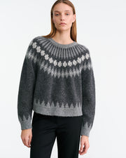 ALENA SWEATER IN DARK GREY MELANGE FAIR ISLE