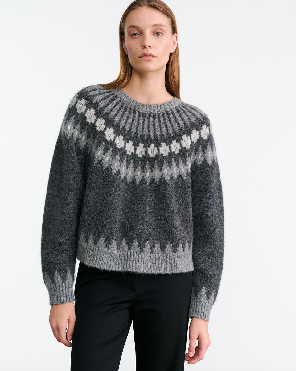ALENA SWEATER IN DARK GREY MELANGE FAIR ISLE