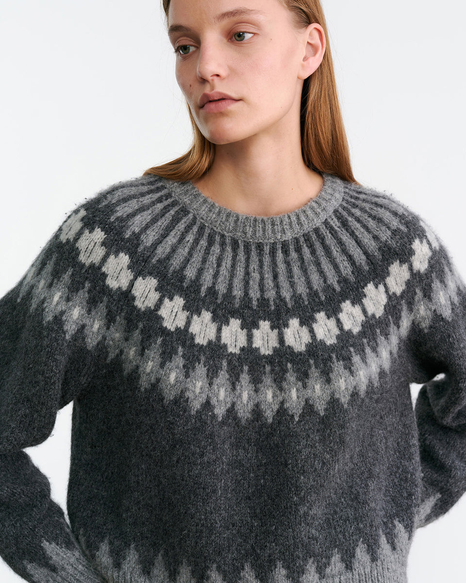 ALENA SWEATER IN DARK GREY MELANGE FAIR ISLE