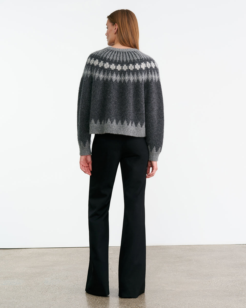 ALENA SWEATER IN DARK GREY MELANGE FAIR ISLE