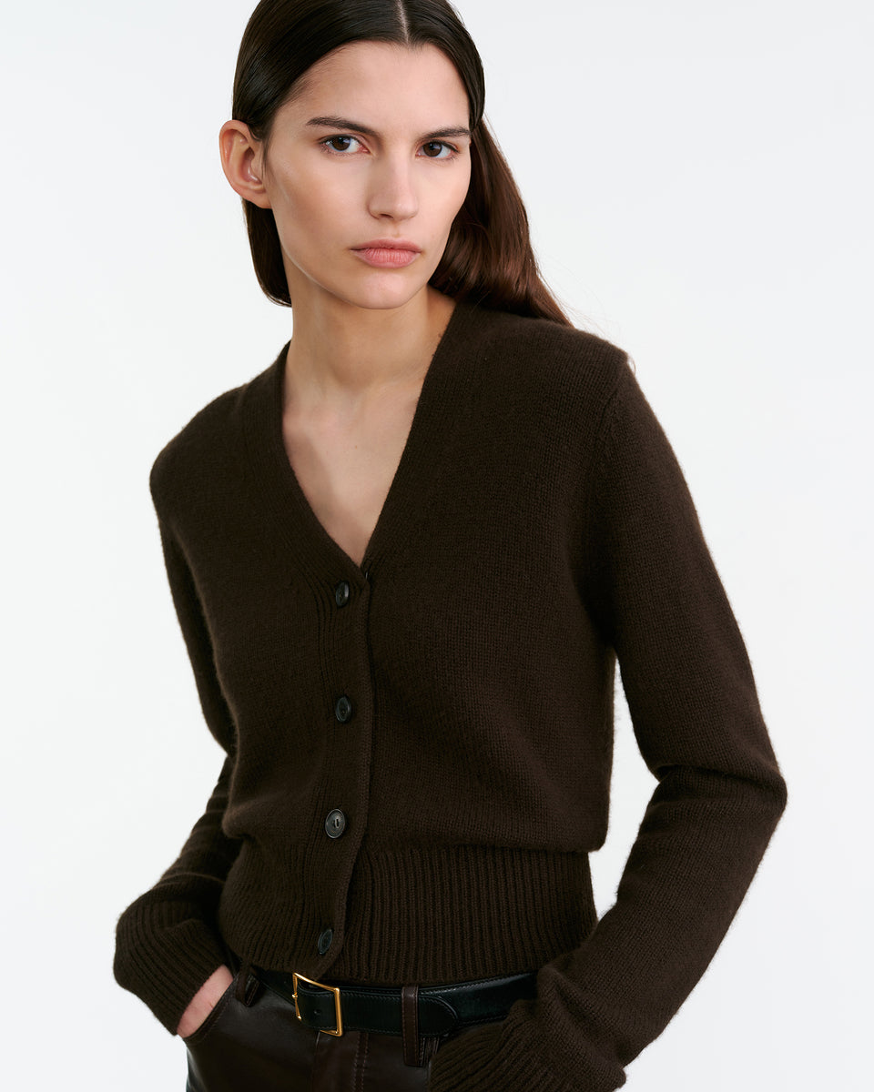 CHARMAINE CASHMERE CARDIGAN IN ESPRESSO