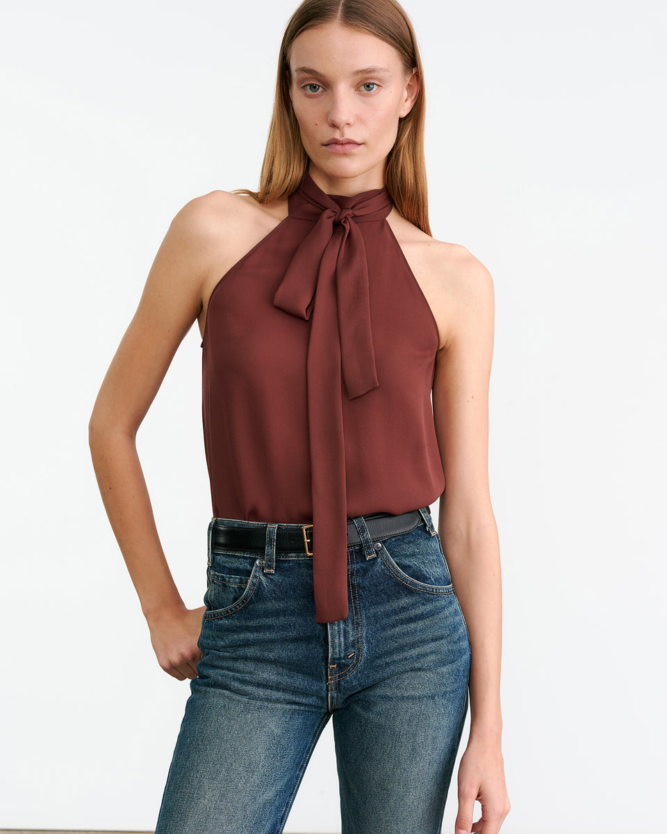 ALLA HALTERNECK TOP IN BURGUNDY