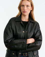 CORDEL LEATHER COAT IN BLACK