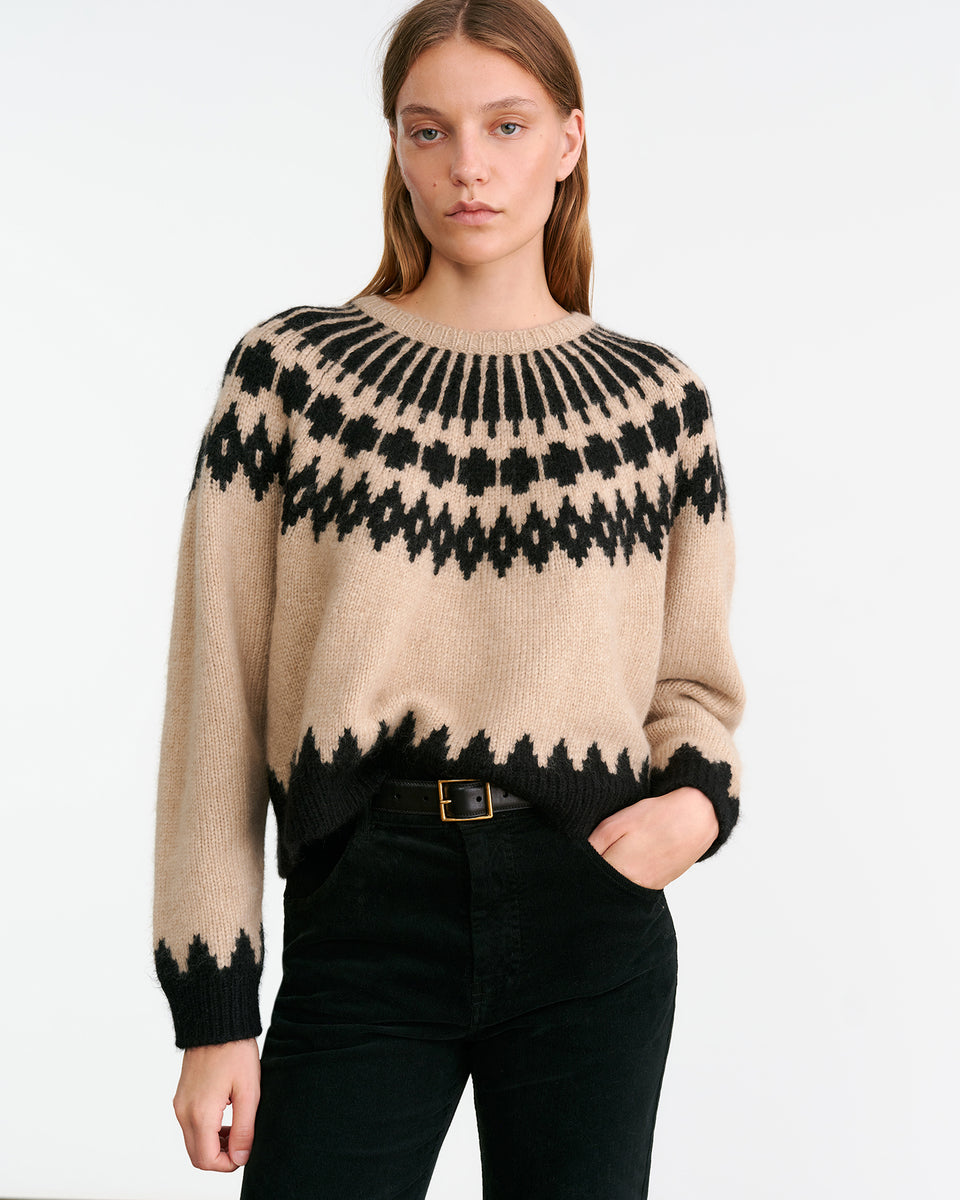 ALENA SWEATER IN LIGHT CAMEL FAIR ISLE