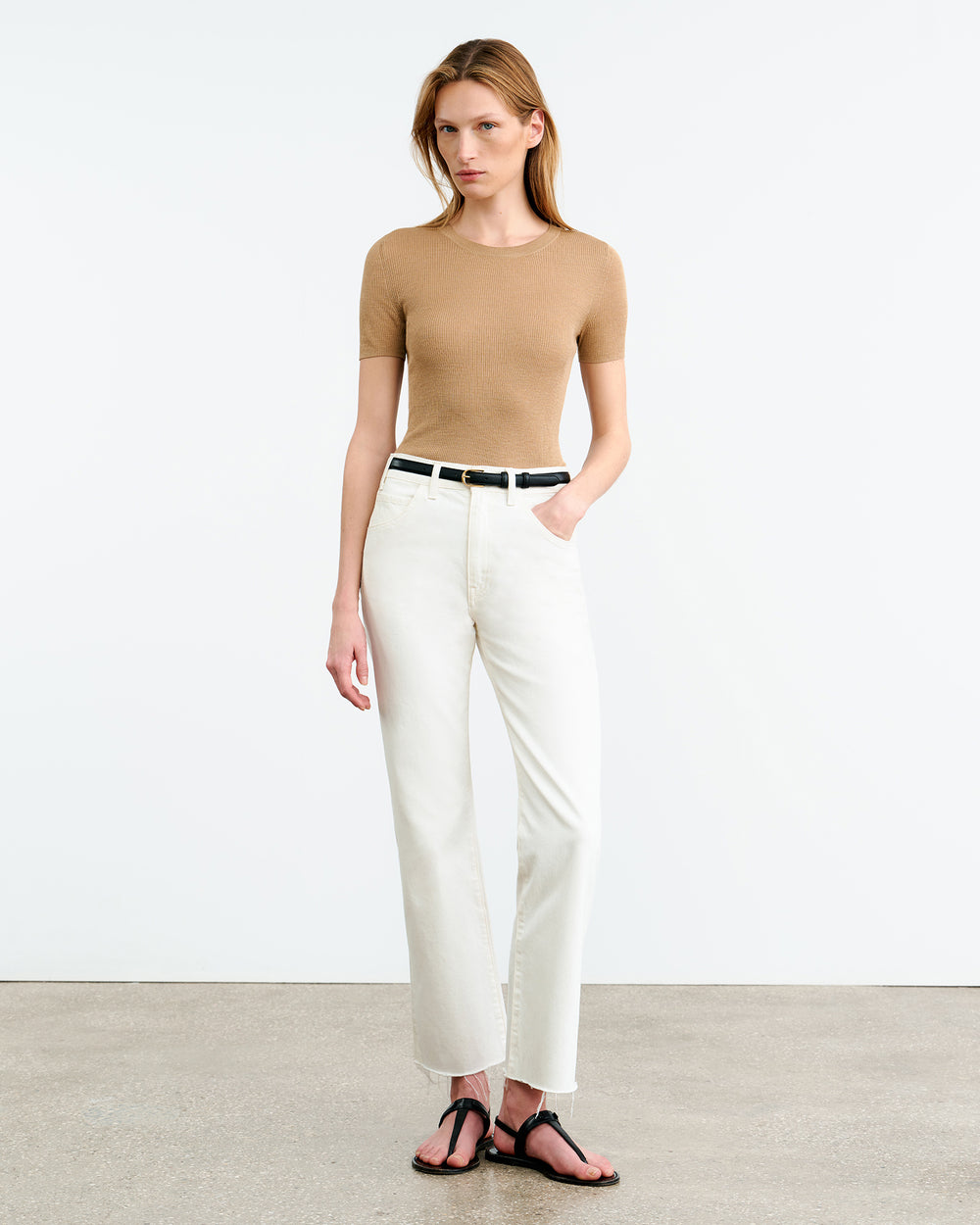 HETTIE SILK KNIT TEE IN CAMEL
