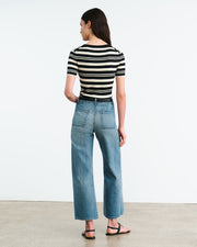 OAKLYNN SILK KNIT SWEATER IN BLACK/IVORY STRIPE