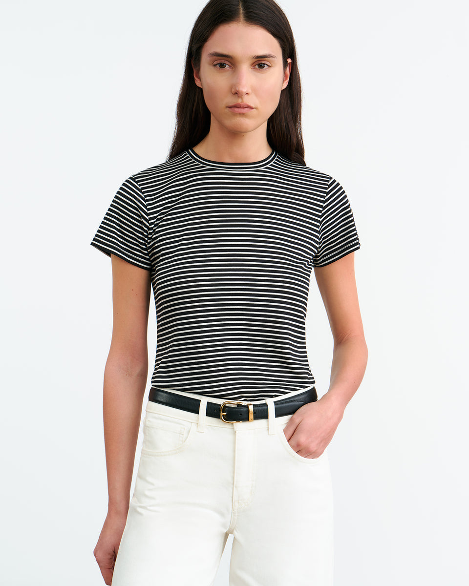 LANA TEE IN BLACK/IVORY STRIPE