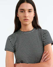 LANA TEE IN BLACK/IVORY STRIPE