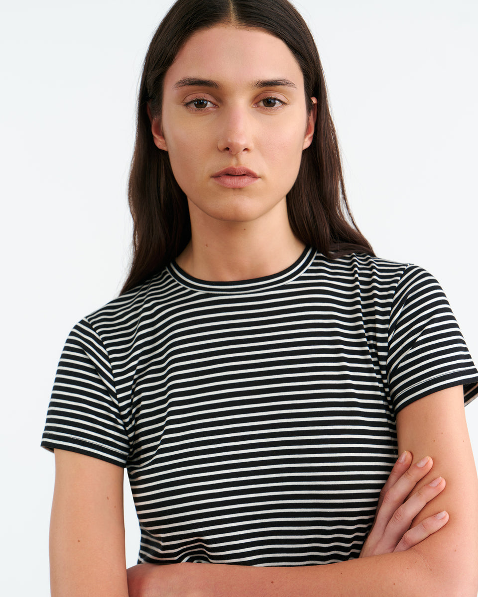 LANA TEE IN BLACK/IVORY STRIPE