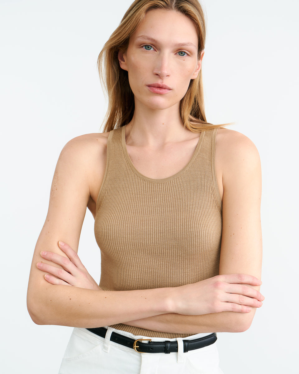 LOTTIE SILK KNIT TANK IN CAMEL