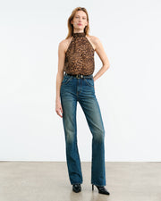 ALLA SILK HALTERNECK TOP IN VINTAGE LEOPARD PRINT