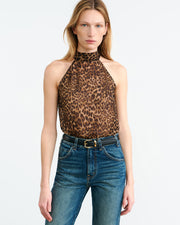 ALLA SILK HALTERNECK TOP IN VINTAGE LEOPARD PRINT