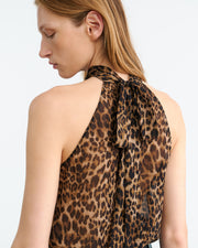 ALLA SILK HALTERNECK TOP IN VINTAGE LEOPARD PRINT