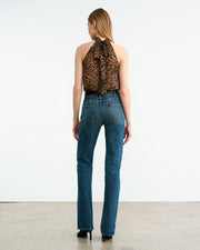 ALLA SILK HALTERNECK TOP IN VINTAGE LEOPARD PRINT