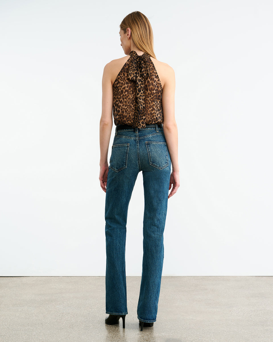 ALLA SILK HALTERNECK TOP IN VINTAGE LEOPARD PRINT