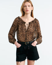 CARLEY SILK BLOUSE IN VINTAGE LEOPARD PRINT