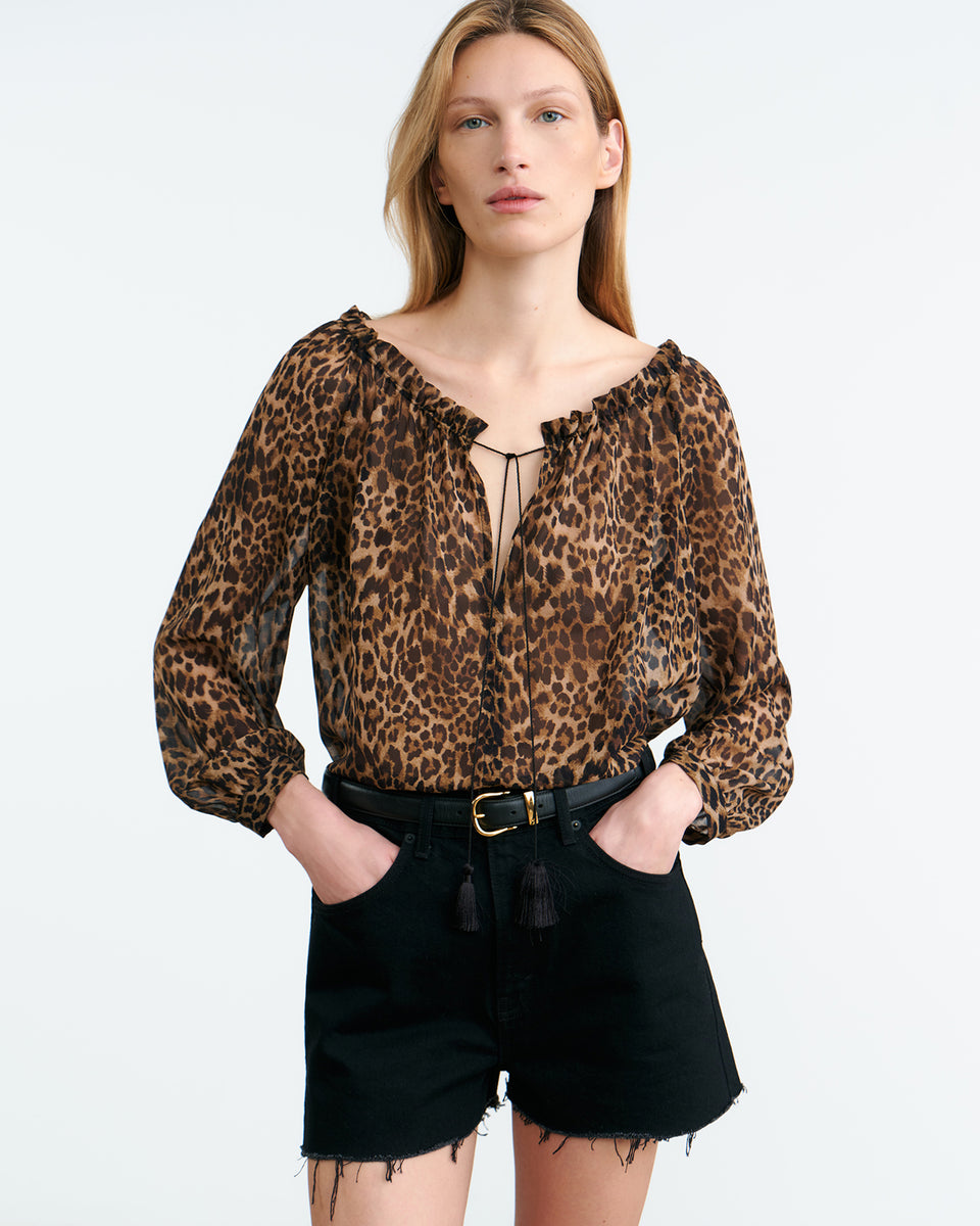 CARLEY SILK BLOUSE IN VINTAGE LEOPARD PRINT