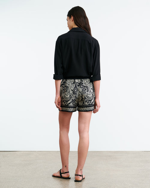 FRANCES SILK SHORT IN BLACK/IVORY PAISLEY SCARF
