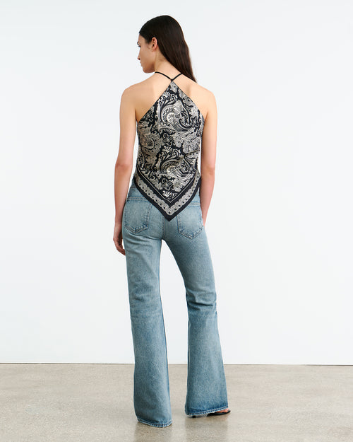 AUDREY SILK CAMI IN BLACK/IVORY PAISLEY SCARF