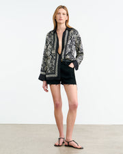 ALFIE SILK SHIRT IN BLACK/IVORY PAISLEY SCARF