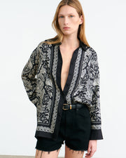 ALFIE SILK SHIRT IN BLACK/IVORY PAISLEY SCARF