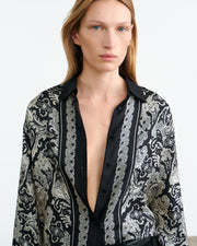 ALFIE SILK SHIRT IN BLACK/IVORY PAISLEY SCARF