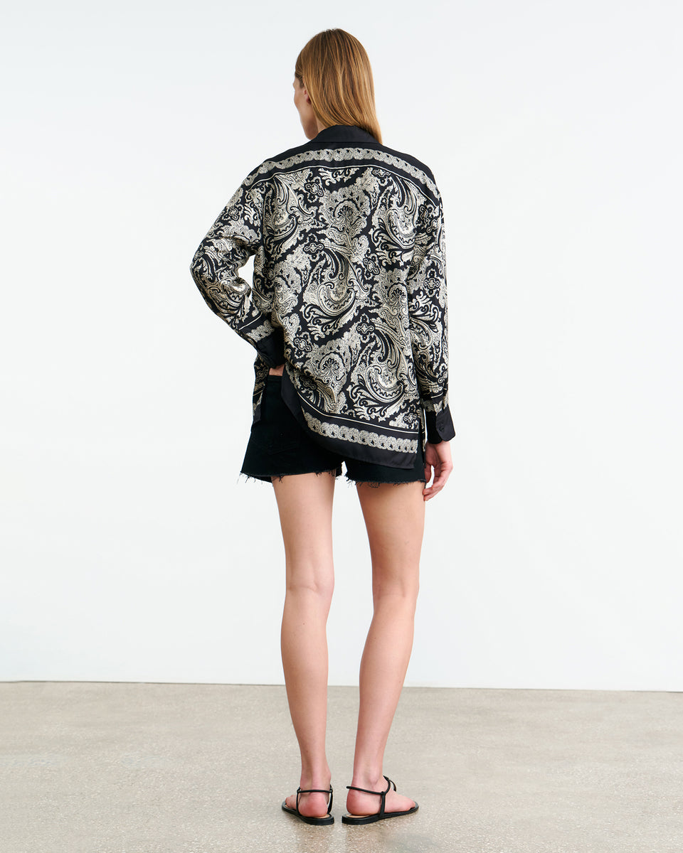ALFIE SILK SHIRT IN BLACK/IVORY PAISLEY SCARF