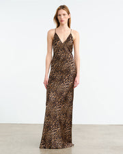 IRA SILK GOWN IN VINTAGE LEOPARD PRINT