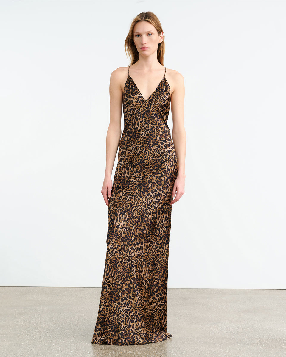 IRA SILK GOWN IN VINTAGE LEOPARD PRINT