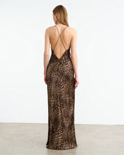IRA SILK GOWN IN VINTAGE LEOPARD PRINT