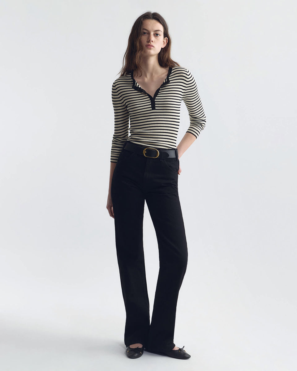 IVEY STRIPE SWEATER IN BLACK/IVORY STRIPE