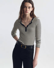 KYRIE STRIPE SWEATER IN BLACK/IVORY STRIPE
