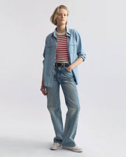 ALITA STRIPE CASHMERE SWEATER IN IVORY/RED STRIPE