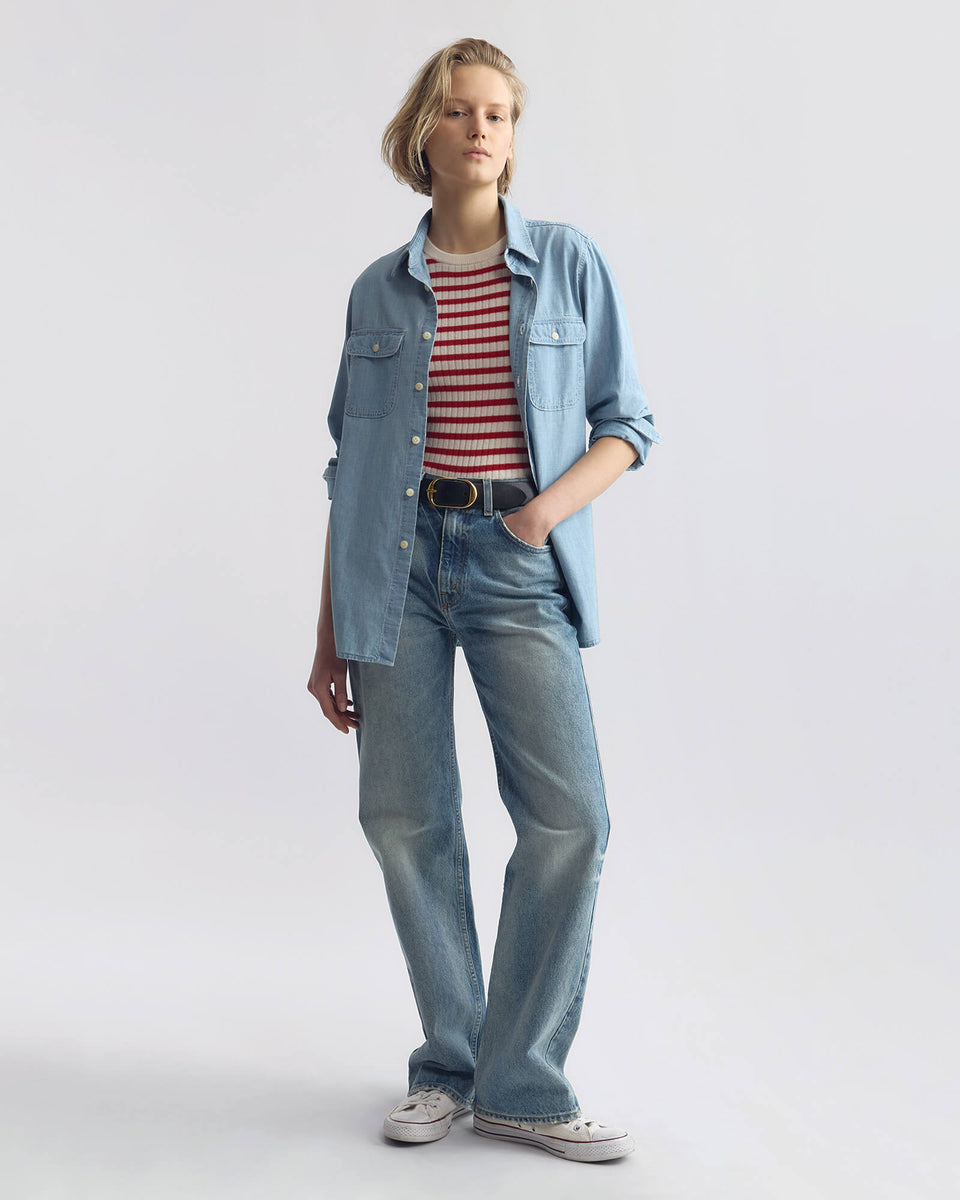 ALITA STRIPE CASHMERE SWEATER IN IVORY/RED STRIPE