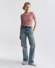 ALITA STRIPE CASHMERE SWEATER IN IVORY/RED STRIPE