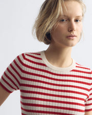 ALITA STRIPE CASHMERE SWEATER IN IVORY/RED STRIPE