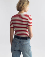 ALITA STRIPE CASHMERE SWEATER IN IVORY/RED STRIPE