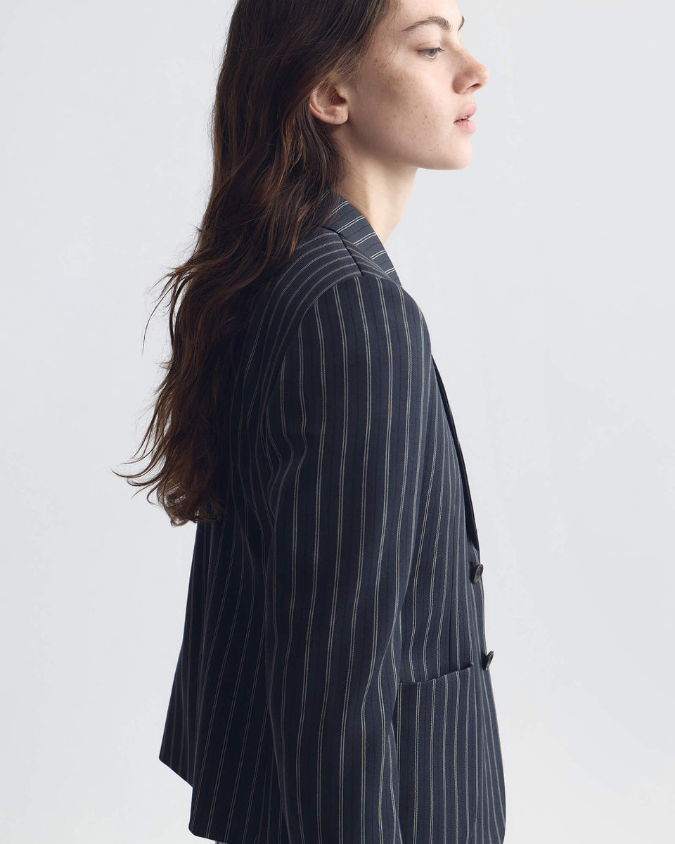 DELPHINE BLAZER IN MARINE BLUE PINSTRIPES